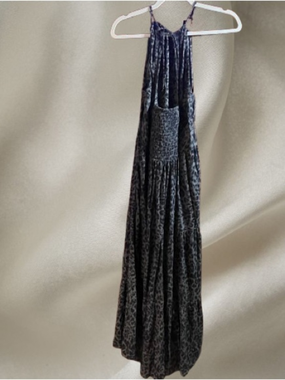 Old Navy Charcoal Leopard Halter Tiered Maxi Dress Size Medium VGUC - Picture 4 of 8